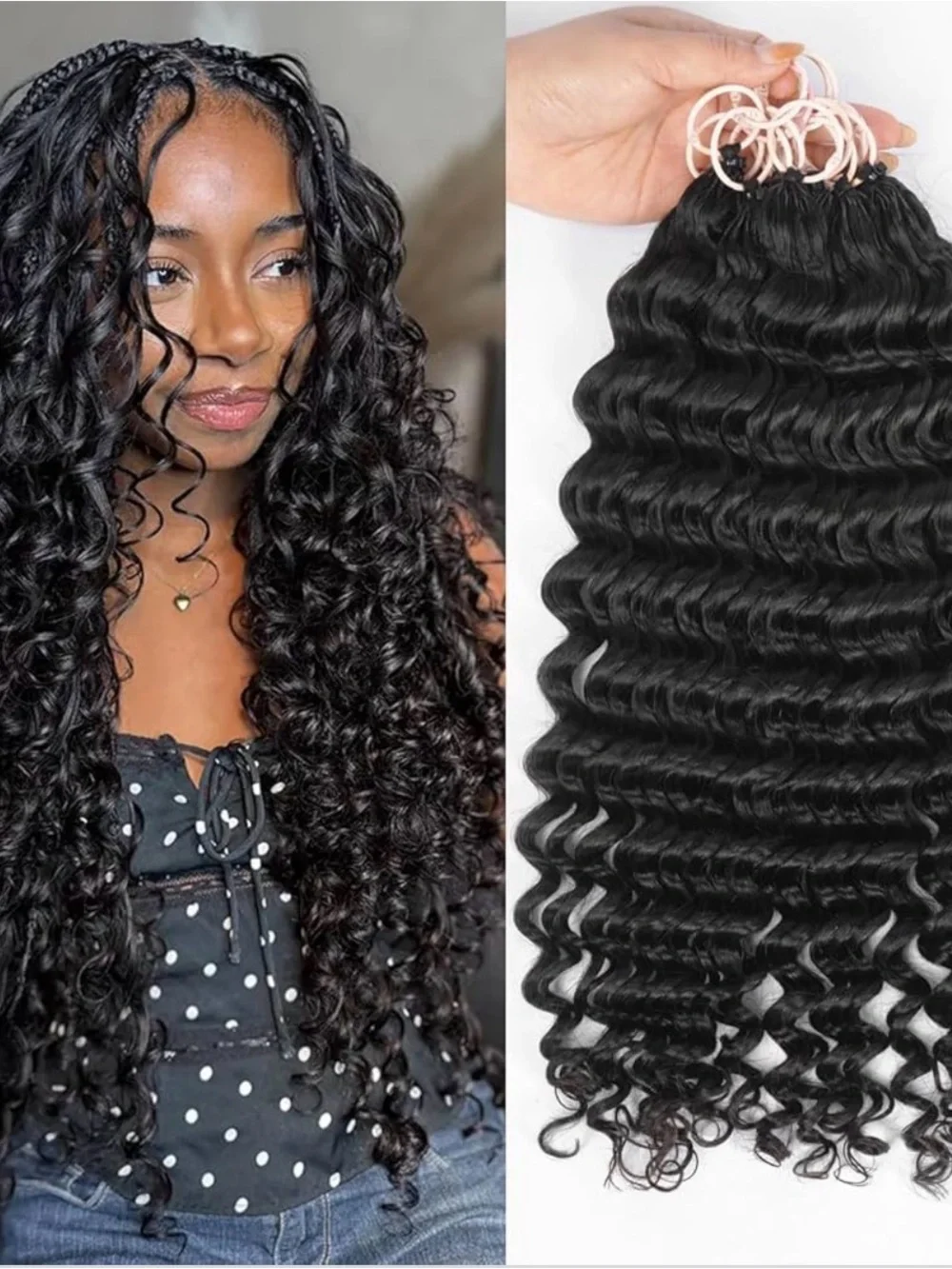 New! Feather Crochet 18” 75g Pack Human Hair Extensions Loose Deep Wave Black